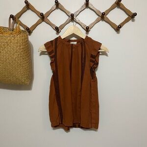 Cloth & Stone Rust Striped Linen Sleeveless Blouse